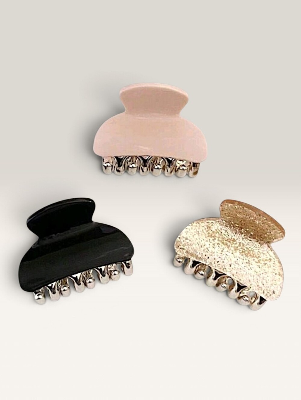Mini Hairclip Set Glamorous Baby Pink Black & Gold Sparkle With Silver NWOT